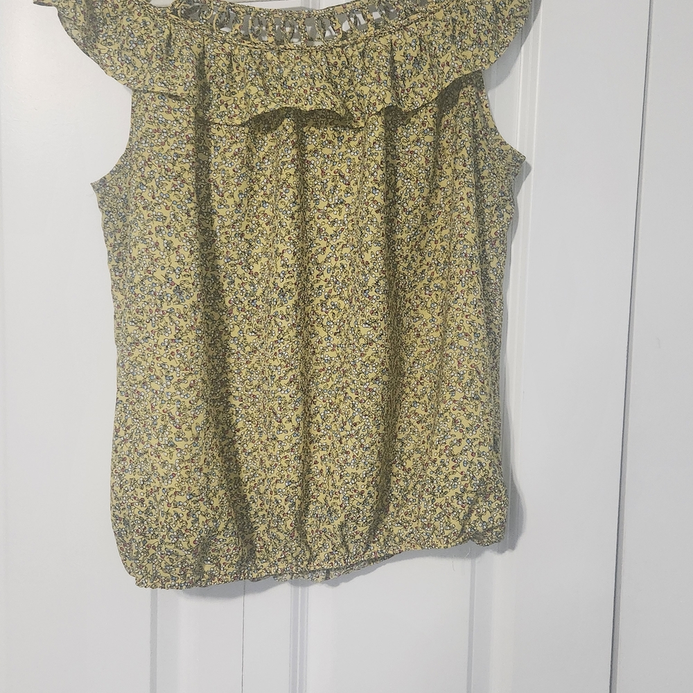 Max Studio Yellow Floral Ruffle Blouse
